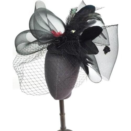 Fashion Women Head Piece Hair band Fascinator Feather Mesh Party Bridal Veil Net Mini Top Hat Custom-made Drop Shipping