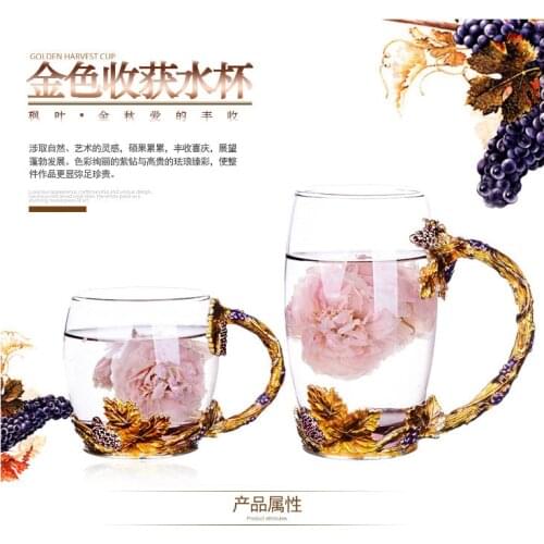 Carved and Diamond Classic enamel color water cup Roche flower tea cup crystal heat-resistant glass cup high-end business gift
