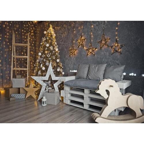 Christmas Star Wooden Horse String Light Photographic Backgrounds Vinyl Backdrop Photo Studio for Children Baby Shower Photocall