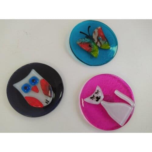 Handmade Fused Glass Fridge Magnets Qwl Cat Butterfly Turkish Ornament Set of 3 Made in Turkey Boho Decor