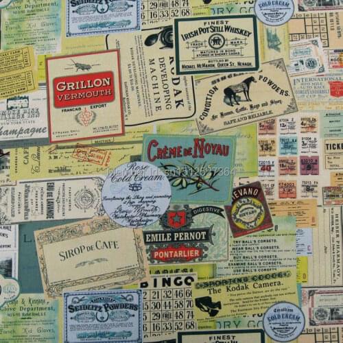 Cotton Linen Fabric - Vintage Ticket Collage (LF169)
