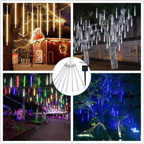Outdoor Waterproof 30cm 50cm 8 Tubes Solar Remote Meteor Shower Fairy Light Christmas Wedding Decoration for Garden Home Decor