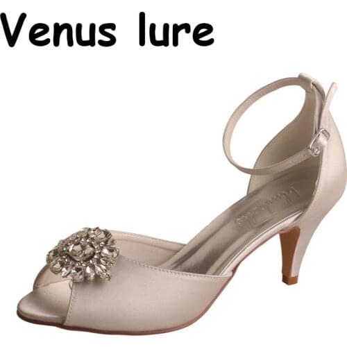 High Quality Ankle Straps Bridesmaid Gown Shoes Kitten Heel Grey 7CM Heel