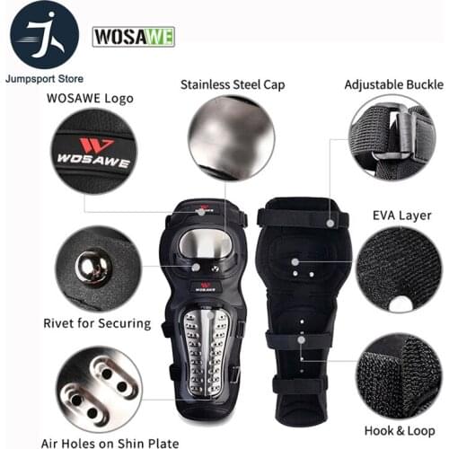 WOSAWE Stainless Steel Knee Protector Motorcycles Armor Downhill Protective Gear Guards Motocross Snowboard Long Knee Protection