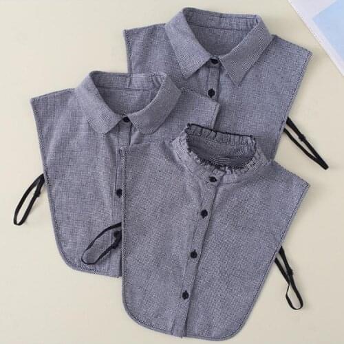 Women Ruffled Lapel Fake Collar Vintage Houndstooth Print Detachable Half Shirt Y1QD