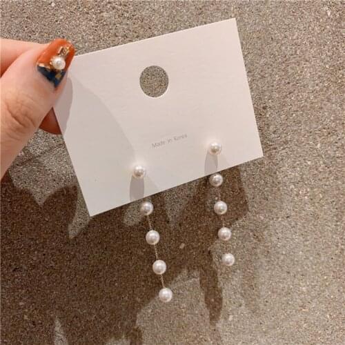 2020 New Simulated Pearl Womens Long Tassel Earrings White Round Pearl Wedding Pendant Earring Korean Fashion Jewelry Gifts