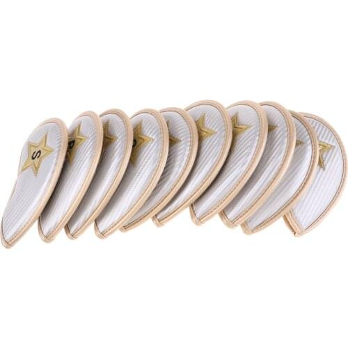 10 Pieces Set Golf Club Caps Iron Putter Head Protector Covers PU Sleeve