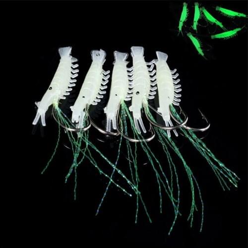 5pcs Soft Rigs Fishing Lure with Hook Glow In The Dark Luminous Shrimp Bait Jigs Lure 1.2cm Fake Lure Baits Lures Set