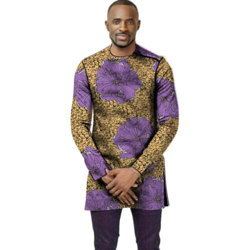 African clothing mens shirt slim fit ankara o-neck print tops customize for wedding wear male formal Ankara shirts