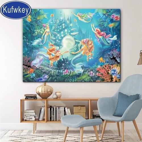 5d Diy Diamond Painting Mermaid princess painted Mosaic underwater world diamond embroidery cartoon rhinestones kids room decor