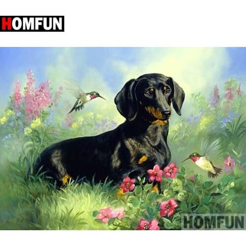 HOMFUN Full Square/Round Drill 5D DIY Diamond Painting "Dog bird" Embroidery Cross Stitch 5D Home Decor A01217