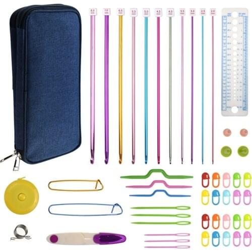KOKNIT Aluminum Tunisian Crochet Hooks Set Afghan Kits with Case 11pcs 2mm to 8mm Knitting Needles Hook Kit Sewing Accessories