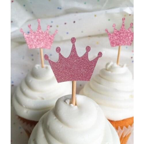 Glitter Pink Glitter Crown birthday cupcake toppers wedding baptsim baby shower party cake decoration doughnut foodtoothpicks