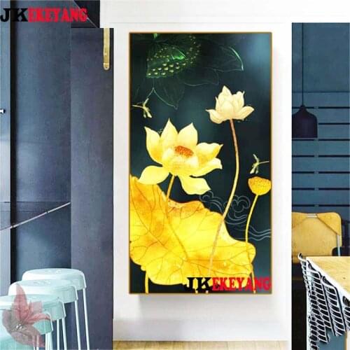 Large 5D Diy diamond painting Golden lotus Diamond Mosaic Rhinestone Embroidery cross stitch Y4236