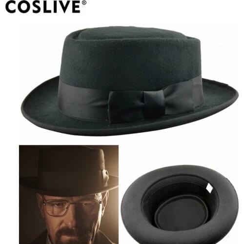 Coslive Cool Black Hat Breaking Bad Walter White Cosplay Heisenberg Hat Pork Pie Cap Cosplay Costume Accessories Christmas Gift