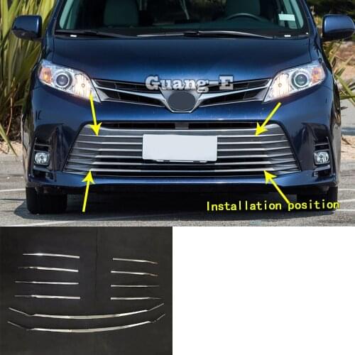 Sticker Protection Detector ABS Chrome Trim Front Bottom Engine Grid Grill Grille 10Pcs For Toyota Sienna 2018 2019 2020 2021