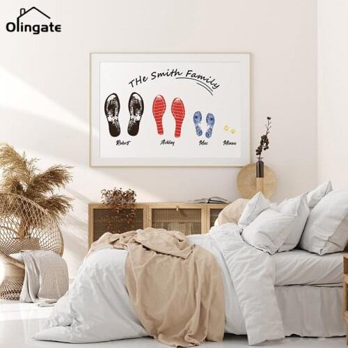 DIY Family Name Print Personalized Poster Footprint Custom Name Canvas Painting Wall Art Pictures for Living Room Home Decor