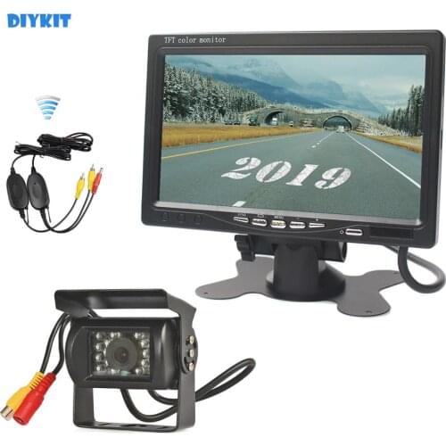 DIYKIT Wireless 7" Rear View Car Monitor IR Night Vision Waterproof CCD Car Camera for Buses Trucks Heavy Equipent Vehicles
