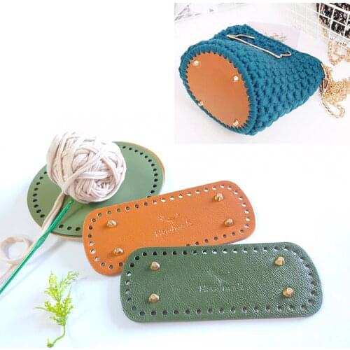 Long Oval Bottom for Knitted Bag PU leather Bag Accessories Handmade Bottom 44 holes DIY Crochet Pad Women Bag Bottom Handbag