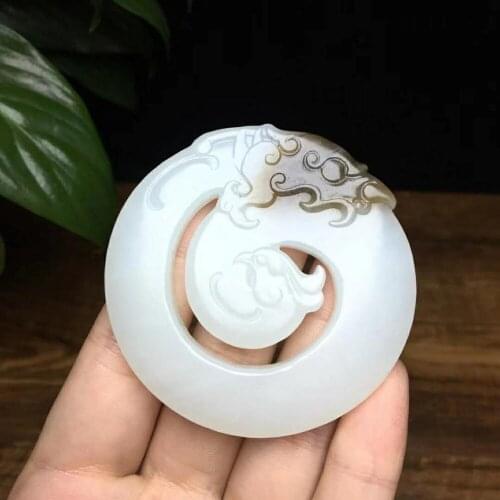 H63#Hetian jade white jade dragon and phoenix Chengxiang pendant, jade is warm and firm