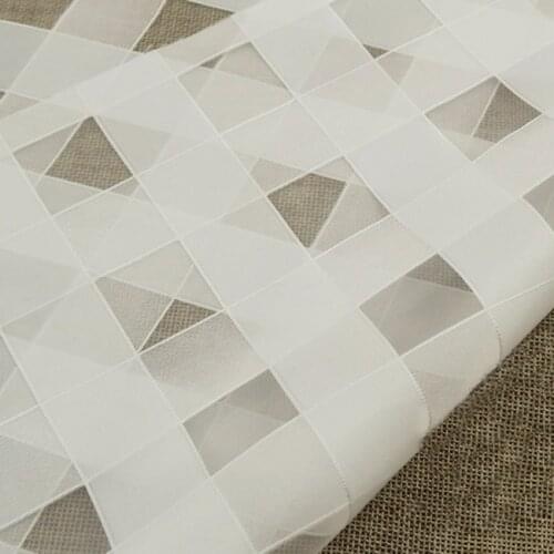 White black large checks jacquard organza fabric for dress