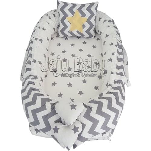 Jaju Baby Gray Zigzag Babynest Star Luxury Orthopedic Baby Nest 100x60 Bedside Bed