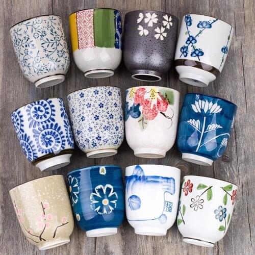 Japanese Style Ceramic Tea Cup Creative Hand Painted Cherry Blossom Teacups Porcelain Retro Chinese Kung Fu Water Mug Drinkware