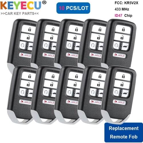 KEYECU 10Pcs Smart Remote Car Key for Honda Pilot CR-V Civic 2016 2017 2018 2019 20, Fob 5 Buttons - 433MHz - ID47 - KR5V2X V44