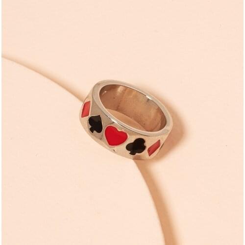TARCLIY 2021New Geometric Metal Creative Playing Card Pattern Ring Simple Enamel Alloy Men Women Hip Hop Party Ring Accessories