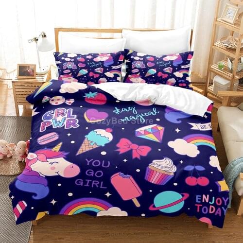 Cartoon Unicorn 3d Bedding Set Girl Duvet Cover Sets Comforter Bed Linen Twin Queen King Single Size Room Decor Kids Kawaii