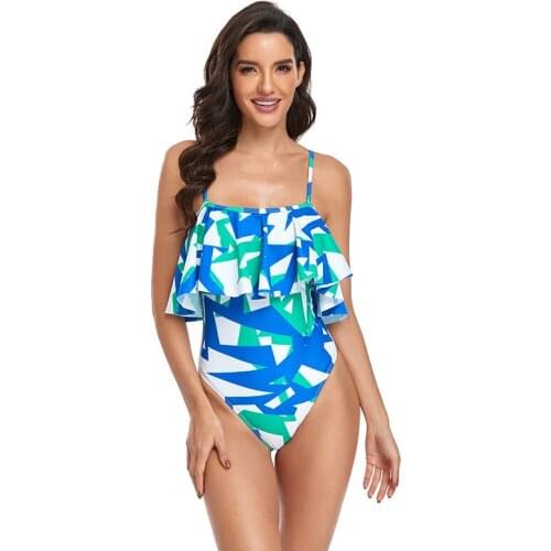 Swimsuit women 2021 new sexy ruffled high waist one-piece swimsuit Beach Swimwear Women Bathing Suit Beachwear Summer Push Up