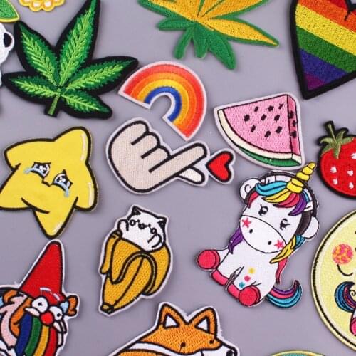 Cartoon Unicorn Dinosaurr Animal Embroidery Patches For Clothing DIY Iron On Patches On Clothes Rainbow Plant Fruit Patch