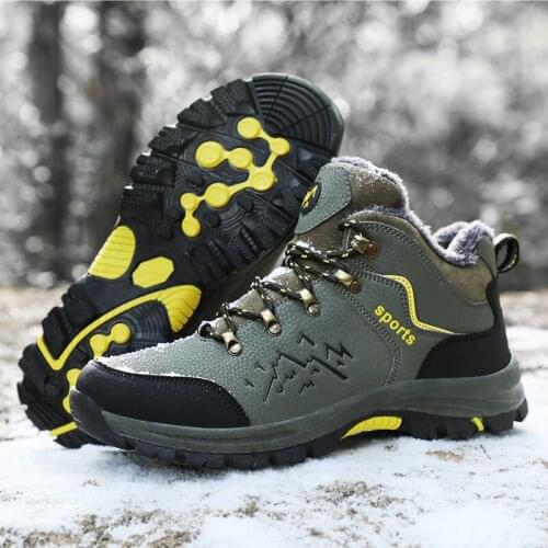 2021 New High-top Men Winter Boots With Fur Keep Warm Men Hiking Boots Anti-slip Outdoor Couple Trekking Shoes Men Sneakers