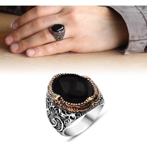 For men High-quality 925 Sterling Silver Onyx stone patterned ring Jewelry Made in Turkey in a luxurious way with gift