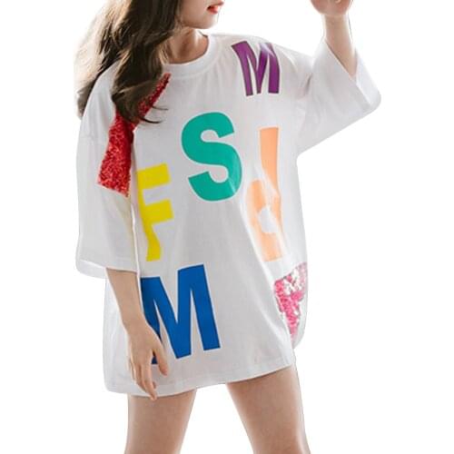 New Summer Girls Dresses Kids Fashion Cotton Shiny Sequins Letters Print Short Sleeves T-shirt Girls Children Casual Party Dress