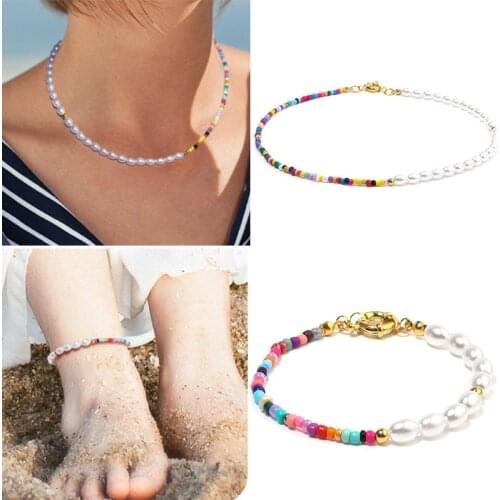 1PC Bohemia Imitation Pearls Simple Seed Beads Strand Necklace Bracelet Short Choker Necklace Jewelry Chokers Necklace Gift