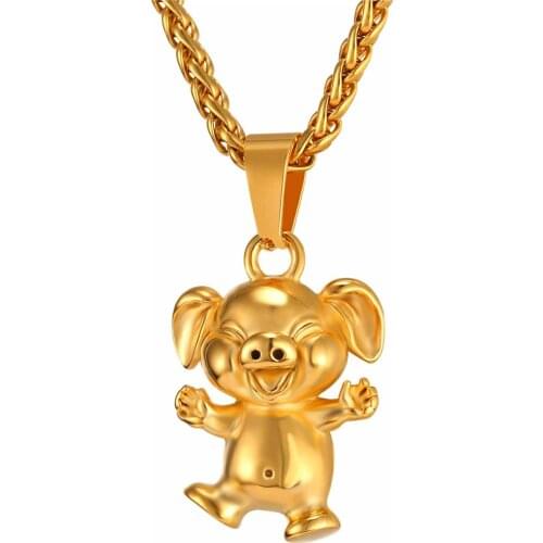Gold/Black/Stainless Steel Color Piggy Pendant Necklace For Men/Women Gift Fat Pig Animal Jewelry P355