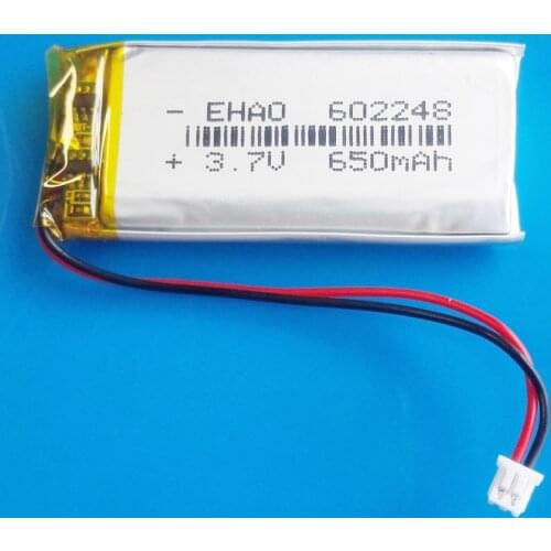 602248 3.7V 650mAh lipo polymer lithium rechargeable battery JST 1.25mm 2pin connector for MP3 GPS recorder headset camera