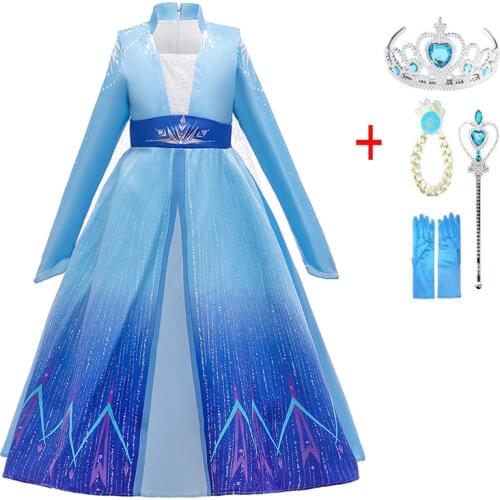 Elsa Dresses for Girls Princess Party Elsa Costume Snow Queen 2 Cosplay Elza Vestidos Hair Accessory Set Halloween Girls Clothes