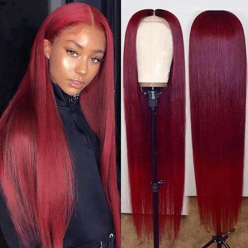 HD Transparent 13x1 Lace Front Human Hair Wigs 99J 4/27 Brazilian Straight Lace Part Wig For Women Pre Plucked Remy 150