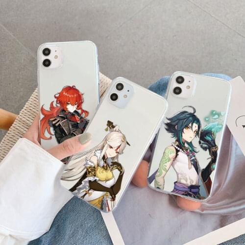 Transparent Cartoon Genshin Impact Phone Case For iPhone XR X XS MAX 6 6s 7 7plus 8 Plus 5 SE 2020 12 Mini 11 Pro Max TPU Funda