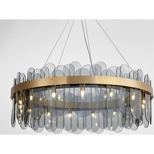 Luxury glass pendant lights glass slice pendant lamp ring stainless steel chandelier for indoor living room Bedroom Restaurant