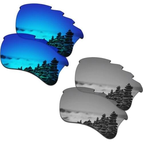 SmartVLT 2 Pairs Polarized Sunglasses Replacement Lenses for Oakley Flak Jacket XLJ Vented Ice Blue and Silver Titanium