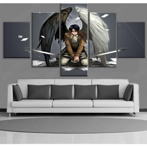 Modern Canvas Painting Home Decor HD Print 5 Pieces Anime Attack on Titan Poster For Living Room Wall Art Levi Ackerman Picture
