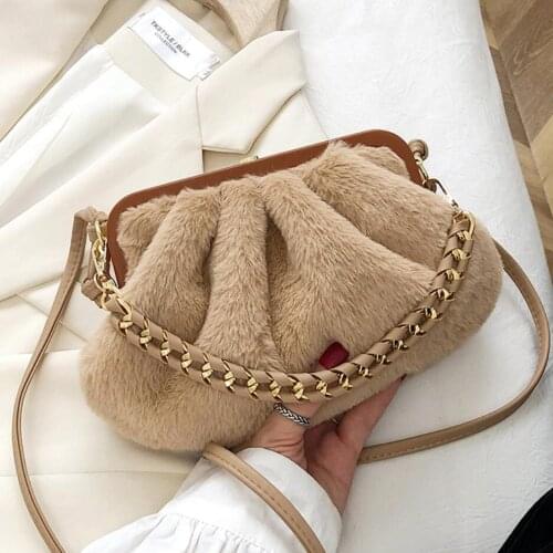 Faux Fur Small Soft Crossbody Bags for Women 2020 Winter Trend Shoulder Handbags Branded Trending Shell Bags and Purses