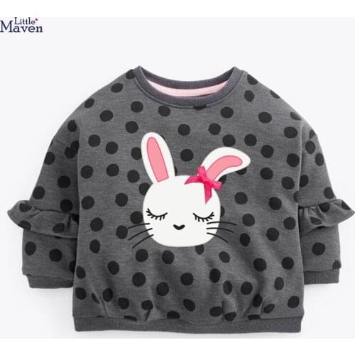 Little Maven New Autumn Spring Gray Bunny Rabbit Dots Fleece Applique Cotton Full- sleeved 2-7yrs O-neck Girls Hoodies Sweaters