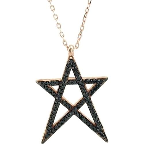Trend Star Star Onyx Rosegold Silver Necklace