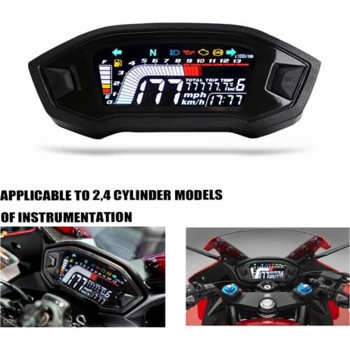 Universal LCD Digital Motorcycle Speedometer 0-13000RPM Tachometer Fuel Level Odometer Gauge for 2 and 4 Cylinder Types 12V