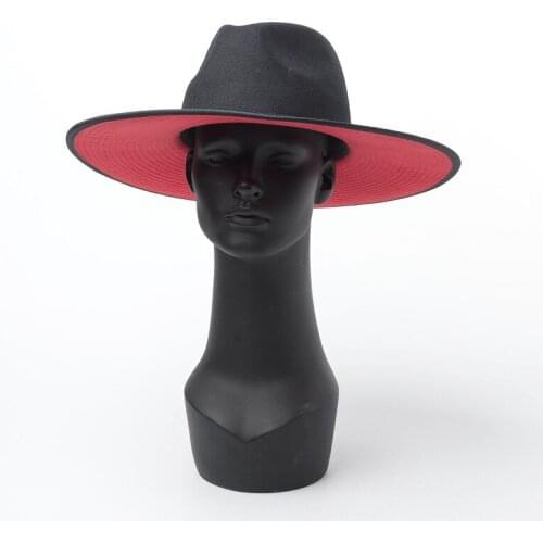 Double-layer color-block fleece flat-top big eaves top hat ladies fashion show big brim cap