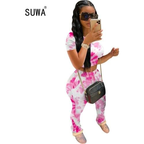 Colorful Print Casual Women Two Piece Sets Summer Clothes Cotton T shirt Oversize + High Waist Harem Pants Jogger Trousers